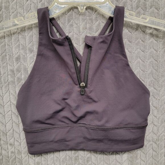 Lululemon Sports Top Bra Size 4 Purple Black Strappy Zipper Workout Gym - Picture 6 of 8